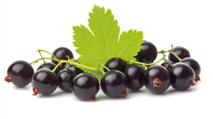"Vibrant Black Currant Berries with Fresh Leaf"