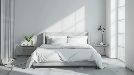 Beautiful Colored Mockup Bedroom Interior Blank Poster Decoration Art Background Image, generative AI