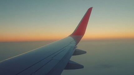 Fototapeta premium Airplane wing view in the clear sky