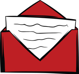 Red open envelope revealing handwritten letter, suggesting personal correspondence or important message