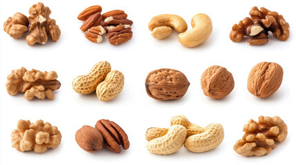 Assorted Nuts: A Healthy Collection Isolated on White Background"