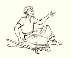 Lone poor lame man sitting on the ground