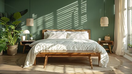 Beautiful Colored Mockup Bedroom Interior Blank Poster Decoration Art Background Image, generative AI