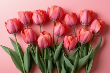 Obraz premium Pink Tulips on a Soft Pink Background