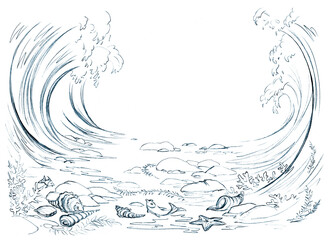 Fototapeta premium Pencil drawing. Moses leads the people across the sea
