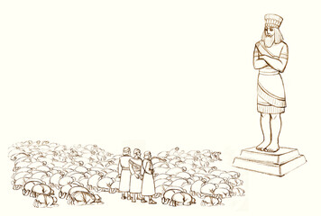 Worship of the Babylonian idol. Pencil drawing