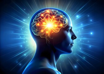 A human head with the brain abstract thought, and a background	