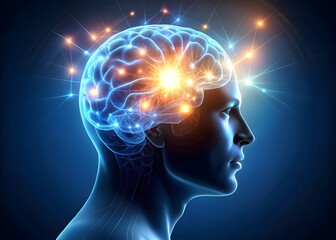 A human head with the brain abstract thought, and a background	