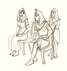 Pharaoh on the throne. Pencil drawing