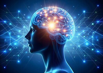 A human head with the brain abstract thought, and a background	