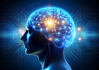 A human head with the brain abstract thought, and a background	