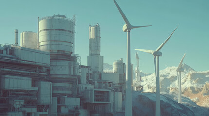 Obraz premium Wind turbines turning against a clear blue sky