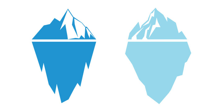 Blue and white iceberg graphic depicting a frozen, arctic landscape with an underwater portion hidden in the deep ocean.