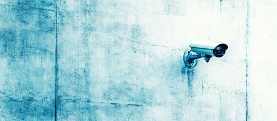 Close up of a CCTV camera mounted on a smooth white wall enhancing security and surveillance presence