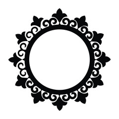 Ornamental Floral Design A classic black and white floral design element featuring elegant, curved leaves and intricate detailing. Perfect for use in decorative borders, logos