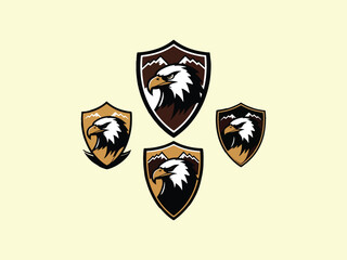 Eagle Mountain Logo Concepts: A collection of four distinct logo designs featuring a majestic eagle soaring above a mountain range, symbolizing strength,