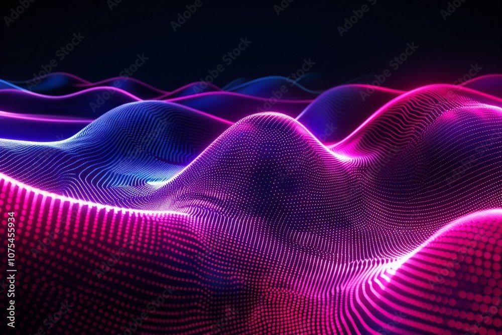 Wall mural experience the elegance of a wave of glowing lines, small particles flowing seamlessly in an abstrac