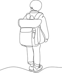 Line drawing of a boy with a backpack.