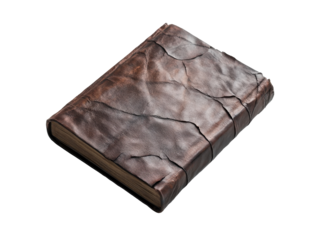 A leather bound book with a brown cover. transparent background