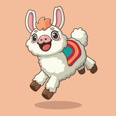 A smiling joyful llama jumping