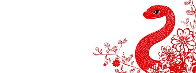 china happy new year  traditional chinese snake  on red background , happy new year 2025 , year of snake , background banner with copy space for text, Chinese zodiac symbol, Lunar new year concept.