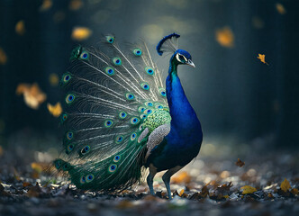 Obraz premium A Majestic Peacock in Cinematic Splendor: An HDR Masterpiece Captured with Medium Format Elegance