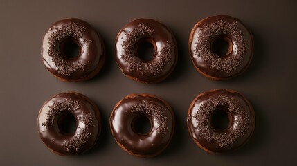 Chocolate Glazed Donuts. Aesthetic Sweet Treats on dark Background. Food photography of dessert.