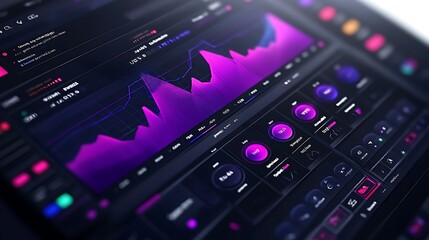 Obraz premium Close-up of a computer screen displaying a data visualization with various graphs, charts, and numbers.