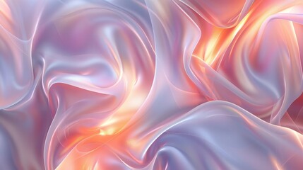 Obraz premium Dreamy Silk Drape in Coral and Pearl: Abstract image of flowing silk fabric with iridescent, pearlescent, and coral highlights. Luxurious texture and soft color palette. 