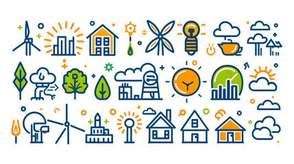 Set of clean energy icons on white background. Full vector illustration Outline style icons