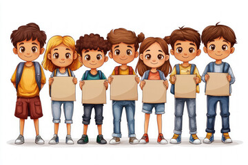 Group Of Kids On White Background