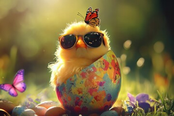 Cute Chick with Sunglasses and Butterfly Accent