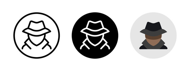 Incognito mode icon. Anonymous mode symbol. Incognito web browser interface button. VPN pictogram. Network privacy protection vector illustration. Hacker face avatar. Spy agent silhouette.