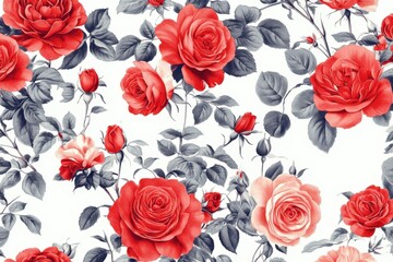 Watercolor Illustration of Red Roses and Greenery