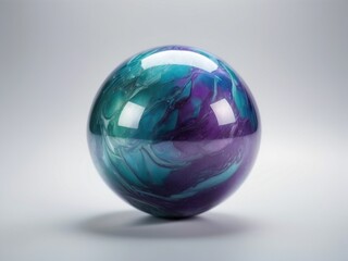 3D sphere with an iridescent marble texture, featuring shades of blue, green, and purple, isolated on a white background.