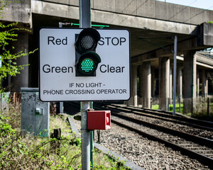 railway crossing sign for pedestrians