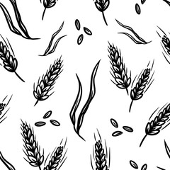 Hand drawn wheat seamless pattern on a white background showcasing nature simplicity design