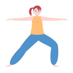 Vector of a cartoon girl practicing yoga in a vibrant outfit.