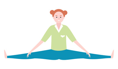Vector of a cartoon woman performing the splits exercise.
