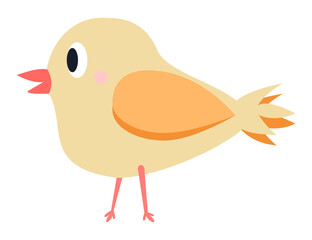 Vector of a cute yellow bird with simple, playful design elements.