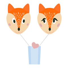 Vector of two cute cartoon fox faces placed in a small blue cup.