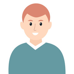 Vector of a smiling red-haired man in a teal-colored shirt.