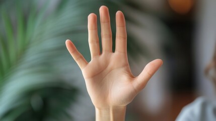 Close-up of a person's open palm with blurred background