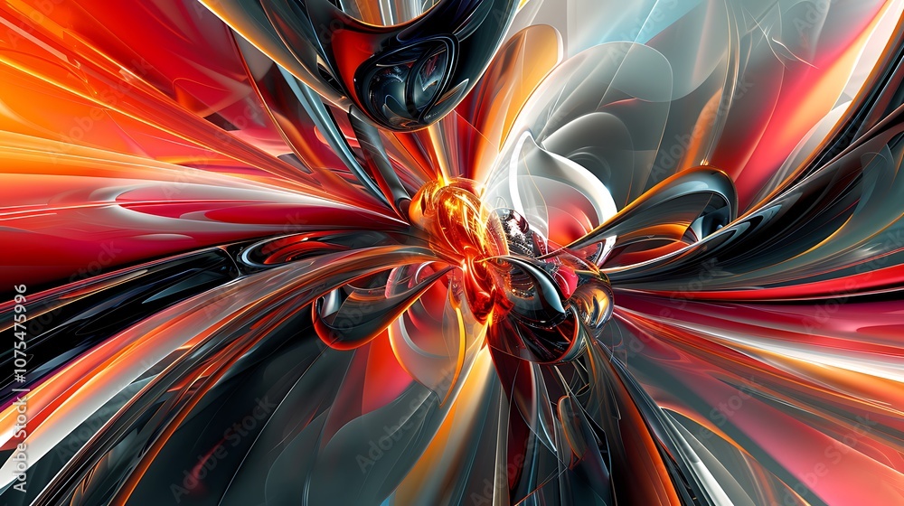 Poster abstract background with smooth lines in blue and orange colors