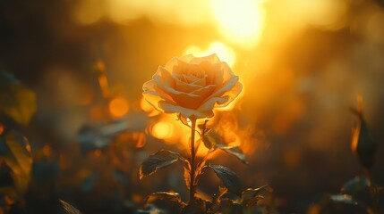 A Single Pale Rose Silhouetted Against a Golden Sunset