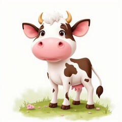 Cute Cartoon Cow Illustration on a Farm