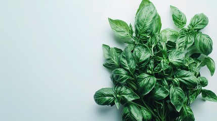 Obraz premium Fresh Bunch of Basil Leaves Isolated on White Background Perfect for Use in Culinary, Food Photography, Culinary Arts, or Health-Related Projects