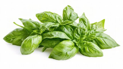 Fototapeta premium Fresh Basil Bunch Isolated on White Background Perfect for Culinary, Gardening, or Natural Health Themes in Stock Photography