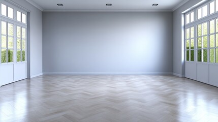 Modern minimalistic flat design featuring a sleek white ceiling with spotlights and spacious walls in a serene interior setting