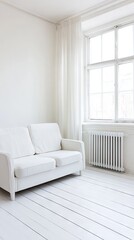 Bright and airy modern living room featuring a clean white ceiling and minimalist design elements in a contemporary apartment space